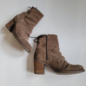 BOS & CO Barlow Suede Lace Up Back Heeled Booties Size 39 EU 8 US